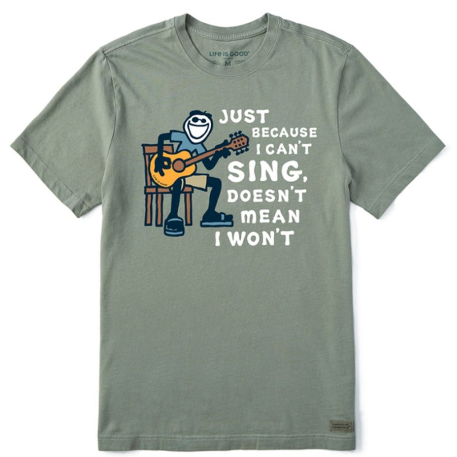 Men Life is Good Graphic Tees | Men'S Jake Can'T Sing Guitar Short Sleeve Tee Moss Green