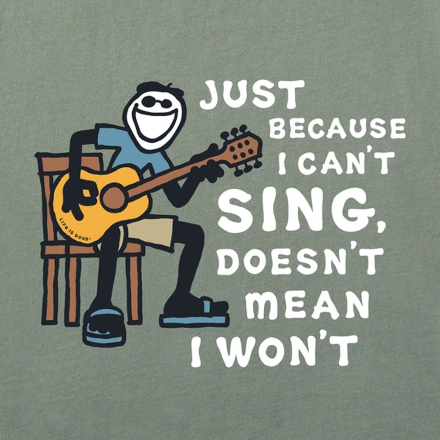 Men Life is Good Graphic Tees | Men'S Jake Can'T Sing Guitar Short Sleeve Tee Moss Green