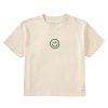 Women Life is Good Graphic Tees | Women'S Clean Clover Smiley Face Boxy Crusher Tee Putty White