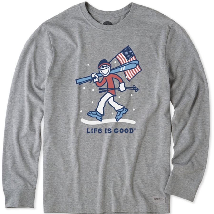 Men Life is Good Graphic Tees | Men'S Jake Ski Usa Long Sleeve Crusher Tee Heather Gray