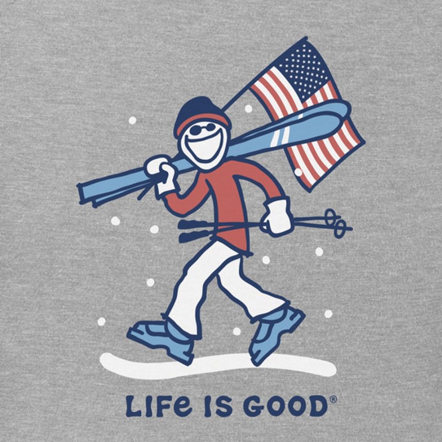 Men Life is Good Graphic Tees | Men'S Jake Ski Usa Long Sleeve Crusher Tee Heather Gray