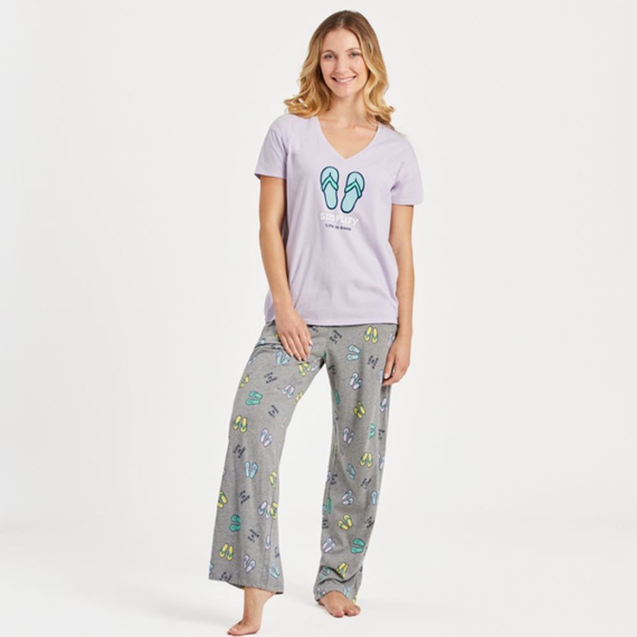 Women Life is Good Sleepwear | Women'S Flip Flop Pattern Snuggle Up Sleep Pant Heather Gray