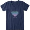 Women Life is Good Graphic Tees | Women'S Kindness Is Free Evaporating Heart Short Sleeve Vee Darkest Blue