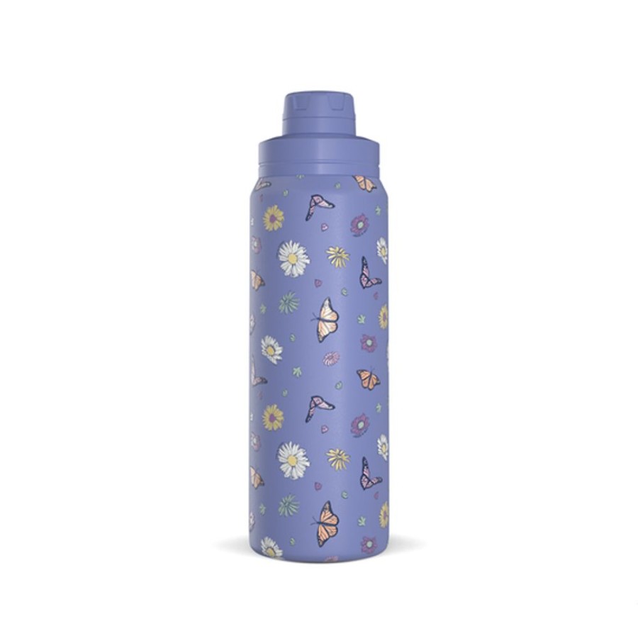 Home Hydrapeak Mugs | Butterflies & Daisies 26Oz Stainless Steel Water Bottle Cornflower Blue