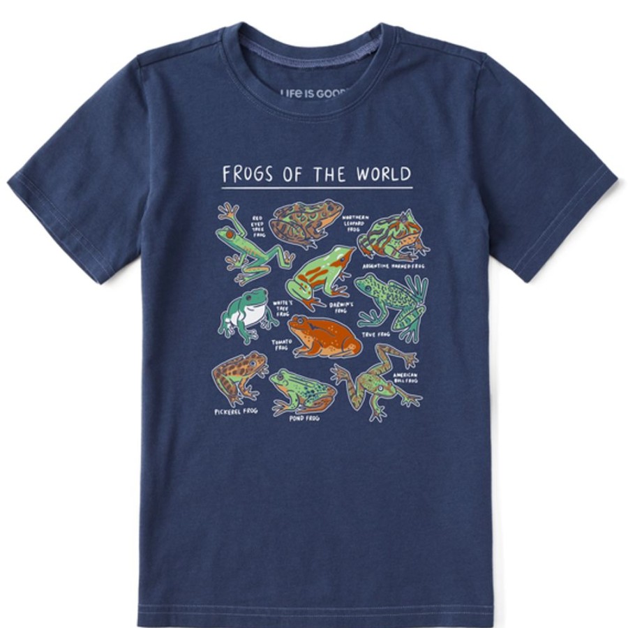 Kids Life is Good Graphic Tees | Kids Realaxed Frogs Of The World Crusher Tee Darkest Blue