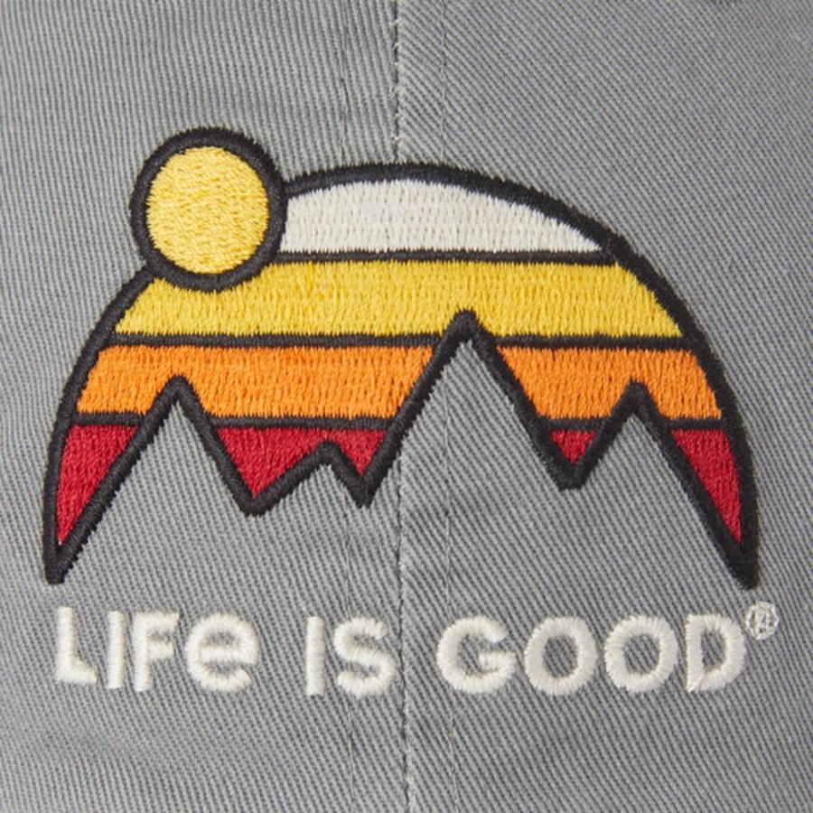 Women Life is Good Hats | Retro Mountains Soft Mesh Back Cap Slate Gray