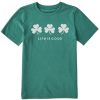 Kids Life is Good Graphic Tees | Kids Three Shamrocks Crusher Tee Spruce Green