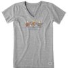 Women Life is Good Graphic Tees | Women'S Quirky Eagles Take It Easy Short Sleeve Vee Heather Gray