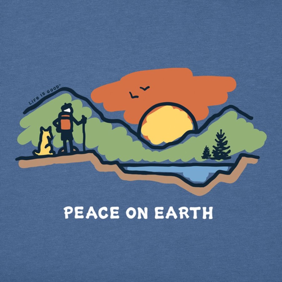 Men Life is Good Graphic Tees | Men'S Peace On Earth Mountain Hike Crusher Tee Vintage Blue