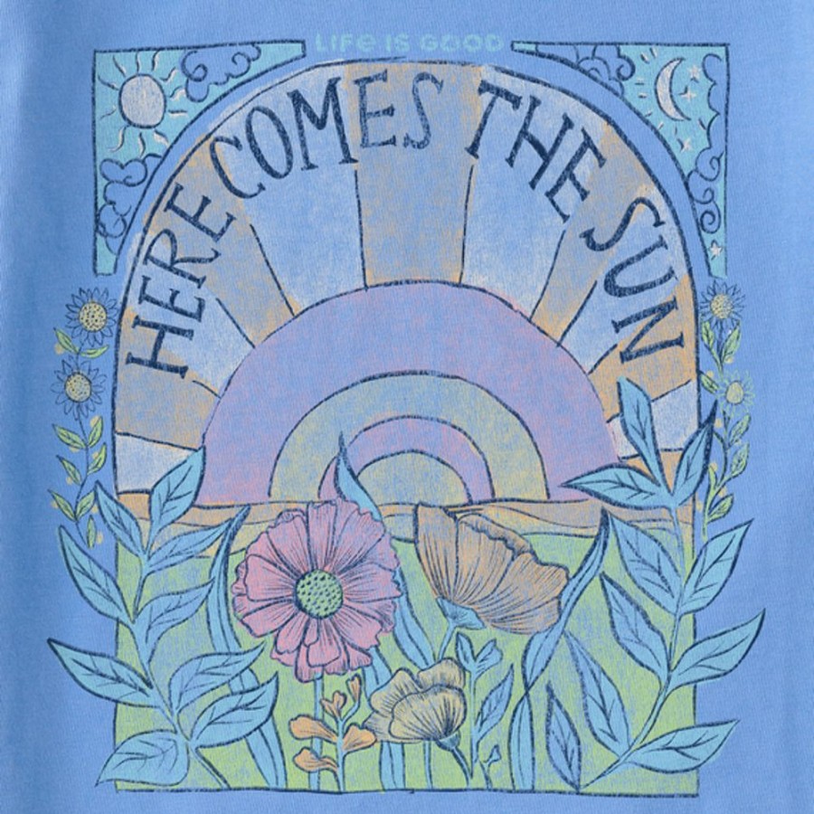 Women Life is Good Graphic Tees | Women'S Here Comes The Sun Hippie Short Sleeve Tee Cornflower Blue