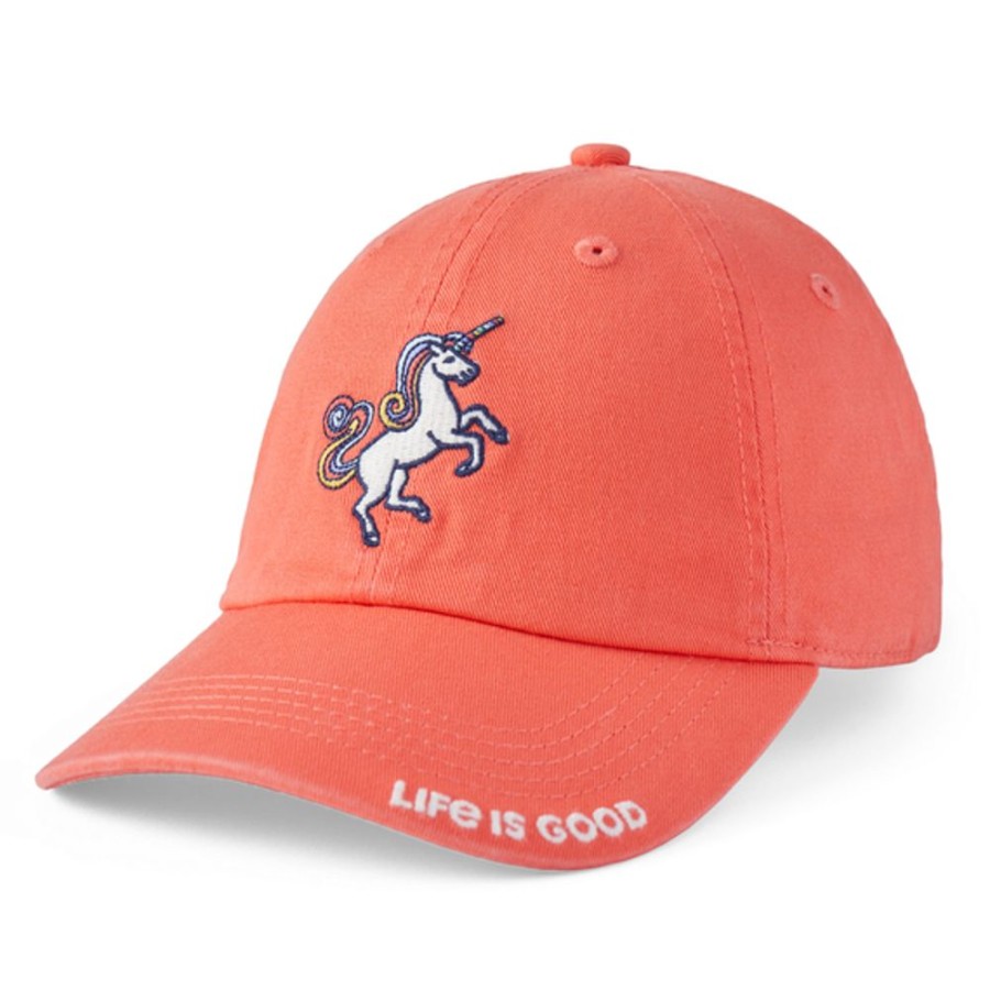 Women Life is Good Hats | Kids Wild Child Unicorn Kids Chill Cap Mango Orange