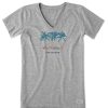 Women Life is Good Graphic Tees | Women'S Cool Palm Flowers Short Sleeve Vee Heather Gray