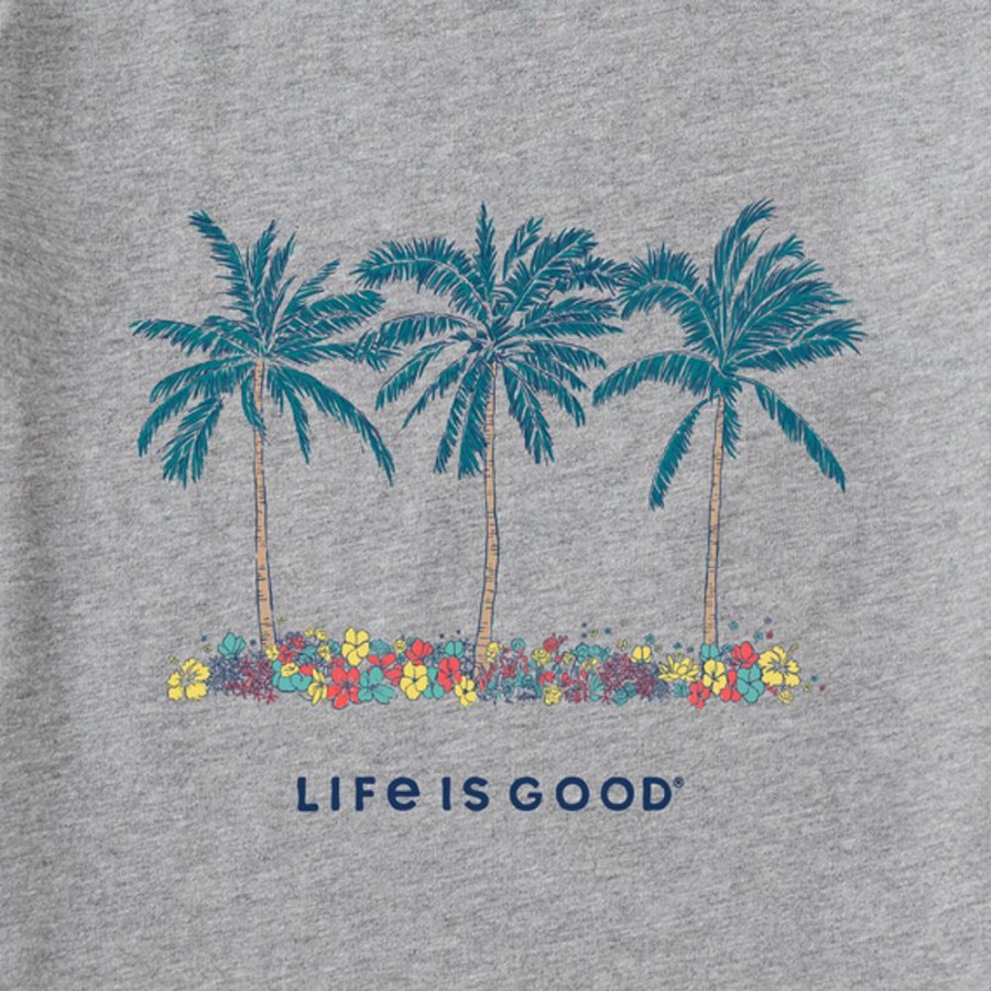 Women Life is Good Graphic Tees | Women'S Cool Palm Flowers Short Sleeve Vee Heather Gray