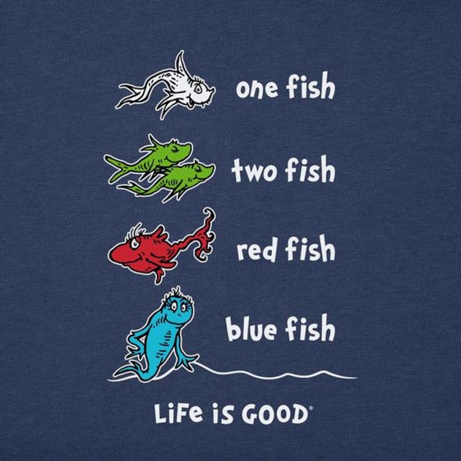 Women Life is Good Sweatshirts & Hoodies | Women'S One Fish Two Fish Book Cover Simply True Fleece Crew Darkest Blue