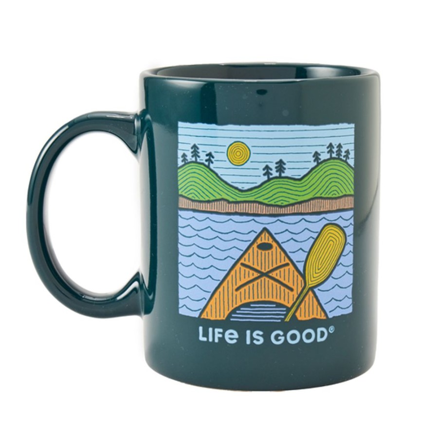 Home Life is Good Mugs | Woodblock Kayak Jake'S Mug Spruce Green