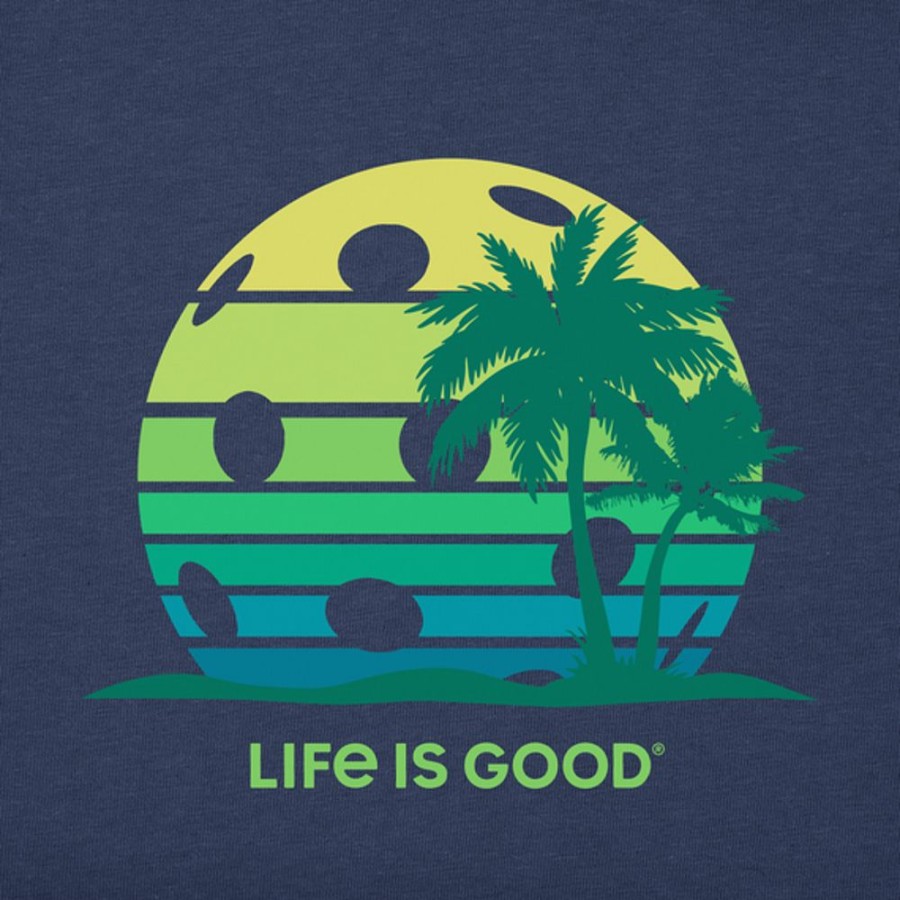 Home Life is Good Pickleball | Men'S Clean Retro Pickleball Palms Short Sleeve Tee Darkest Blue