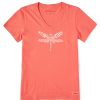 Women Life is Good Graphic Tees | Women'S Patterned Dragonfly Short Sleeve Vee Mango Orange