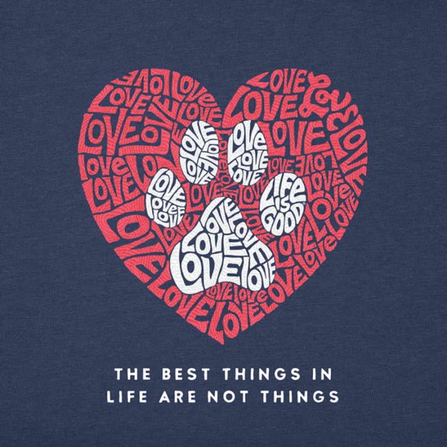 Women Life is Good Graphic Tees | Women'S Best Things Paw Heart Short Sleeve Vee Darkest Blue