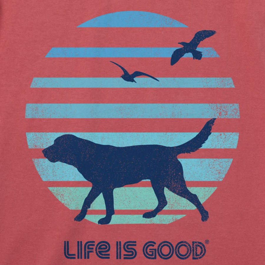 Men Life is Good Graphic Tees | Men'S 70'S Retro Dog Beach Walk Short Sleeve Tee Faded Red