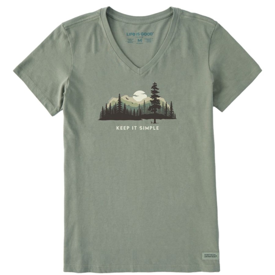 Women Life is Good Graphic Tees | Women'S Keep It Simple Evergreen Silo Crusher Vee Moss Green