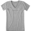 Women Life is Good Graphic Tees | Women'S Lig Wordmark Horizontal Short Sleeve Vee Heather Gray