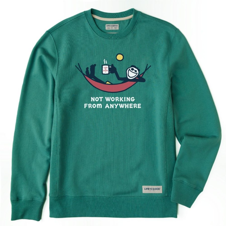 Men Life is Good Sweatshirts & Hoodies | Men'S Not Working Hammock Simply True Fleece Crew Spruce Green