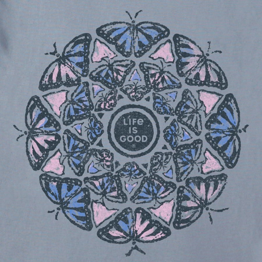 Women Life is Good Sweatshirts & Hoodies | Women'S Hand Drawn Butterfly Mandala Crusher-Flex Hoodie Tunic Stone Blue