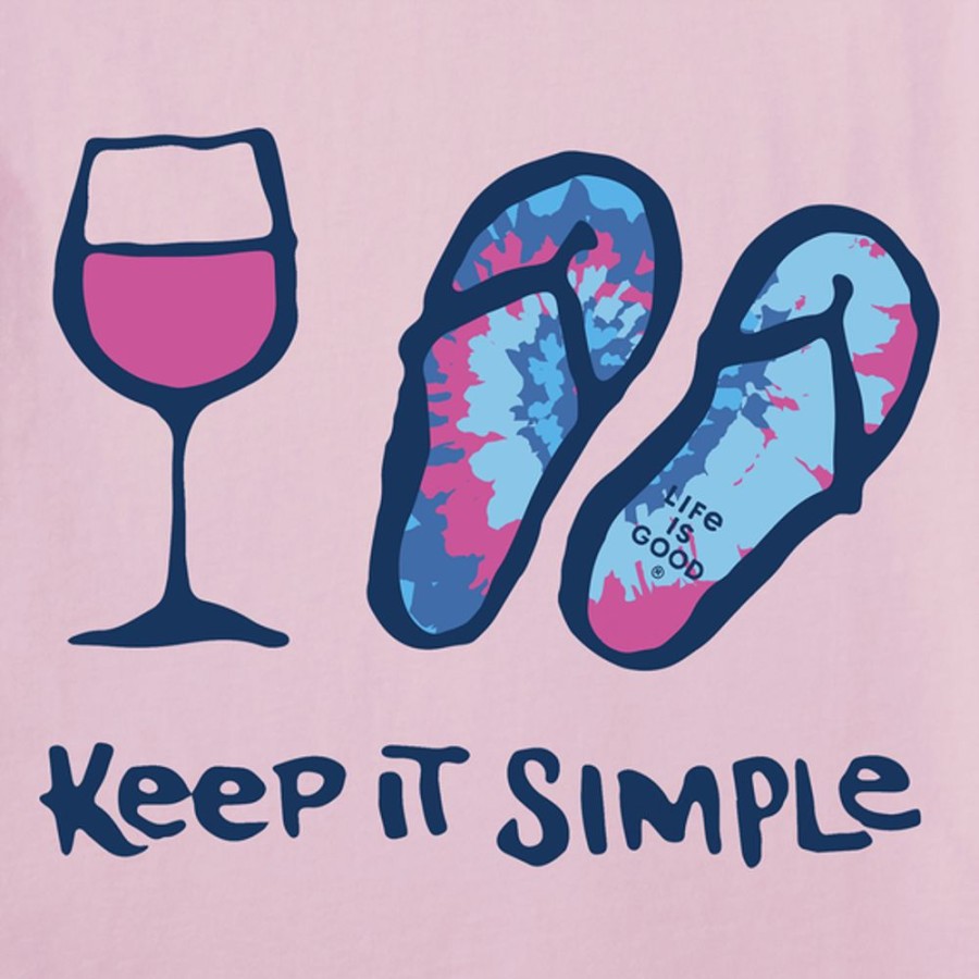 Women Life is Good Graphic Tees | Women'S Tie Dye Wine And Flip Flops Short Sleeve Vee Seashell Pink