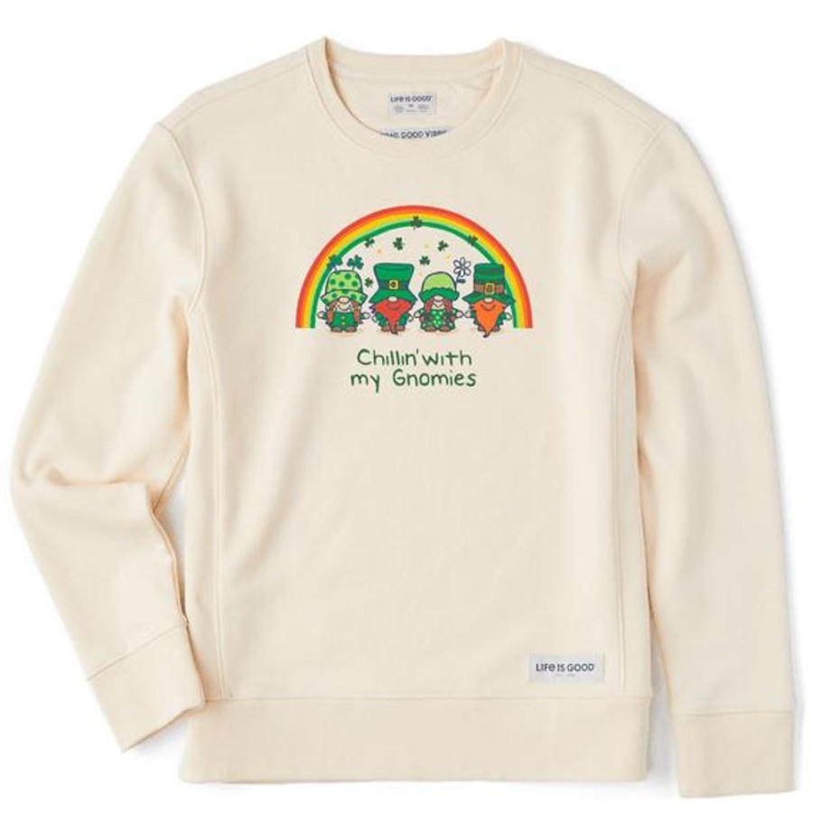 Women Life is Good Sweatshirts & Hoodies | Women'S Leprechaun Rainbow Gnomes Simply True Fleece Crew Putty White