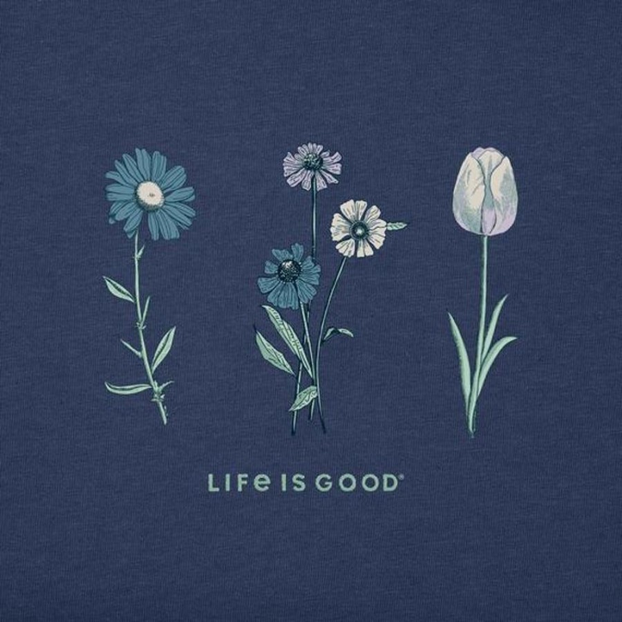 Women Life is Good Crusher-Flex Apparel | Women'S Detailed Spring Flowers Crusher-Flex Tunic Darkest Blue