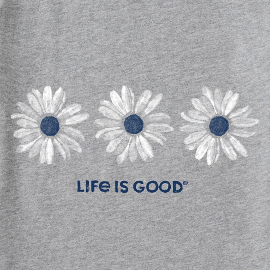 Women Life is Good Graphic Tees | Women'S Three Painted Daisies Long Sleeve Crusher Vee Heather Gray