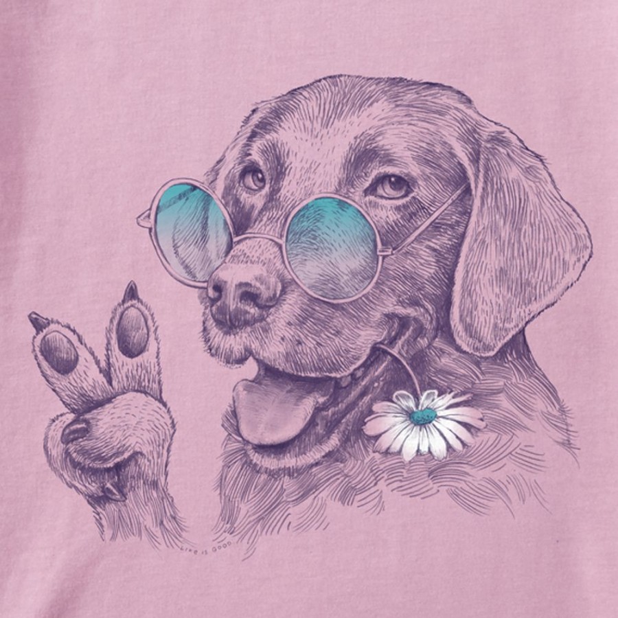 Kids Life is Good Graphic Tees | Kids Fineline Peaceful Hippie Hound W Daisy Crusher Tee Violet Purple