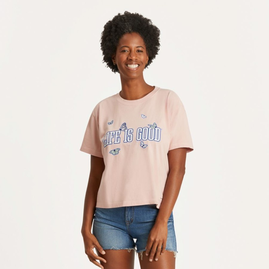 Women Life is Good Boxy Tees | Women'S Life Is Good Monarch Butterflies Boxy Crusher Tee Himalayan Pink