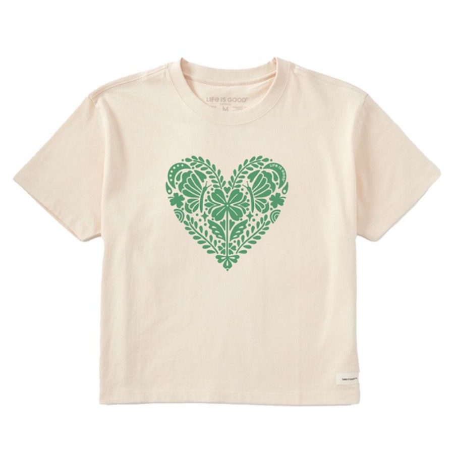 Women Life is Good Boxy Tees | Women'S Celtic Clover Heart Boxy Crusher Tee Putty White