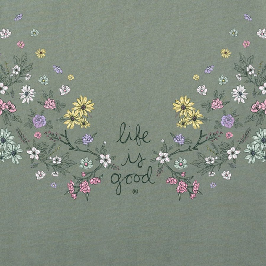 Women Life is Good Graphic Tees | Women'S Woodland Florals Crusher Tee Moss Green