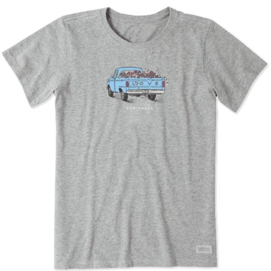 Women Life is Good Graphic Tees | Women'S Flower Truck Crusher Tee Heather Gray