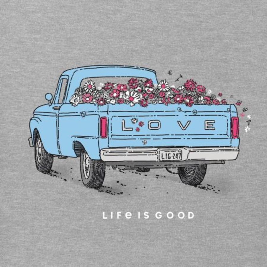 Women Life is Good Graphic Tees | Women'S Flower Truck Crusher Tee Heather Gray