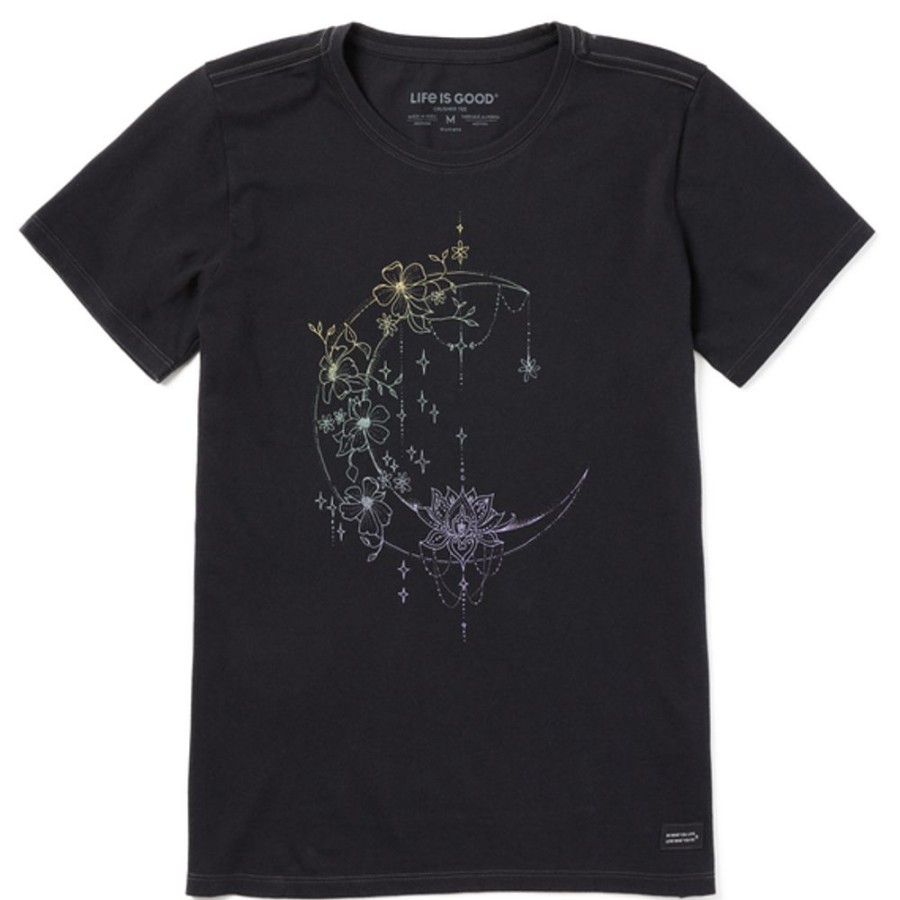 Women Life is Good Graphic Tees | Women'S Celestial Moonflower Short Sleeve Tee Jet Black