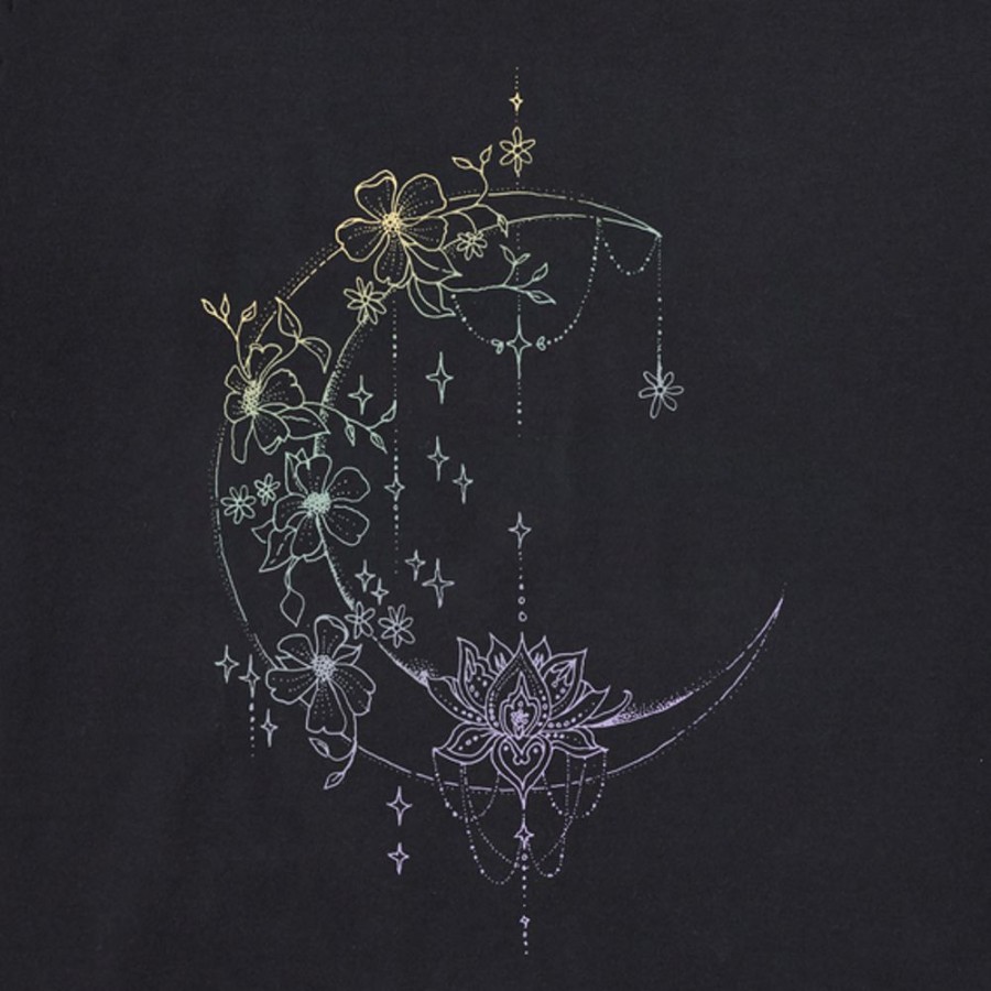 Women Life is Good Graphic Tees | Women'S Celestial Moonflower Short Sleeve Tee Jet Black