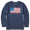 Kids Life is Good Graphic Tees | Kids Tie Dye Flag Long Sleeve Crusher Tee Darkest Blue