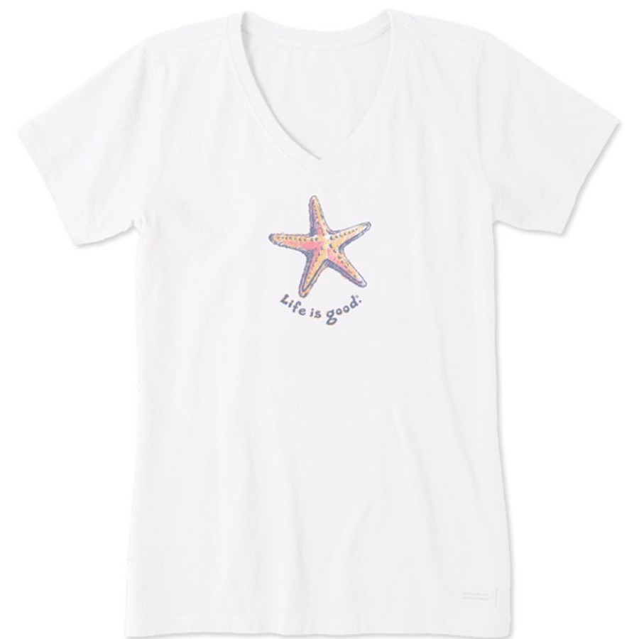 Women Life is Good Graphic Tees | Women'S Pencily Starfish Crusher Vee Cloud White