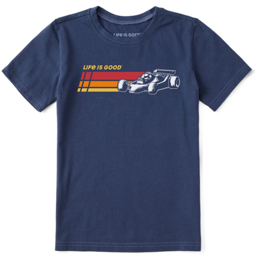 Kids Life is Good Graphic Tees | Kids Clean Race Car Stripes Crusher Tee Darkest Blue