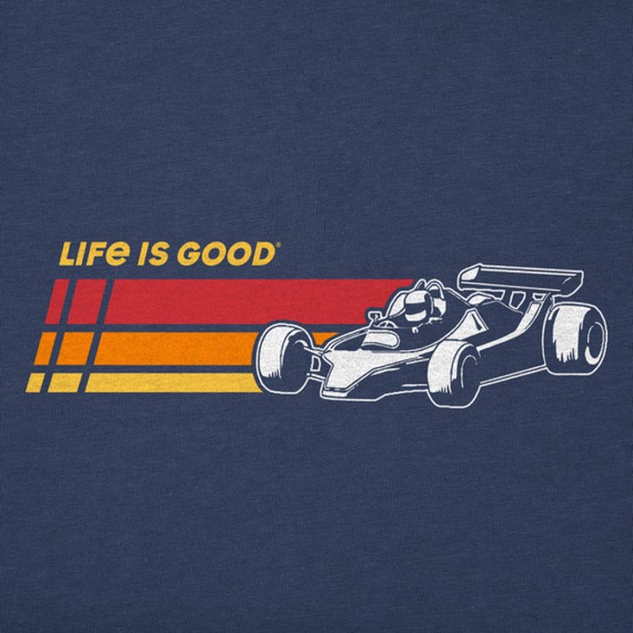 Kids Life is Good Graphic Tees | Kids Clean Race Car Stripes Crusher Tee Darkest Blue