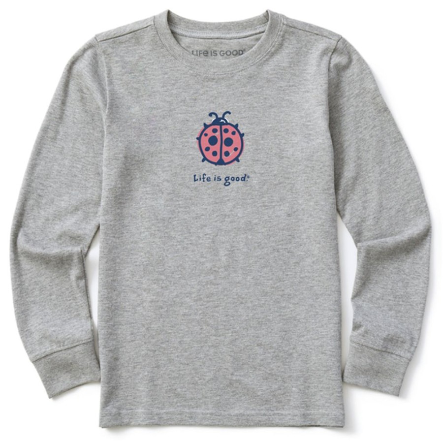 Kids Life is Good Graphic Tees | Kids Ladybug Long Sleeve Crusher Tee Heather Gray