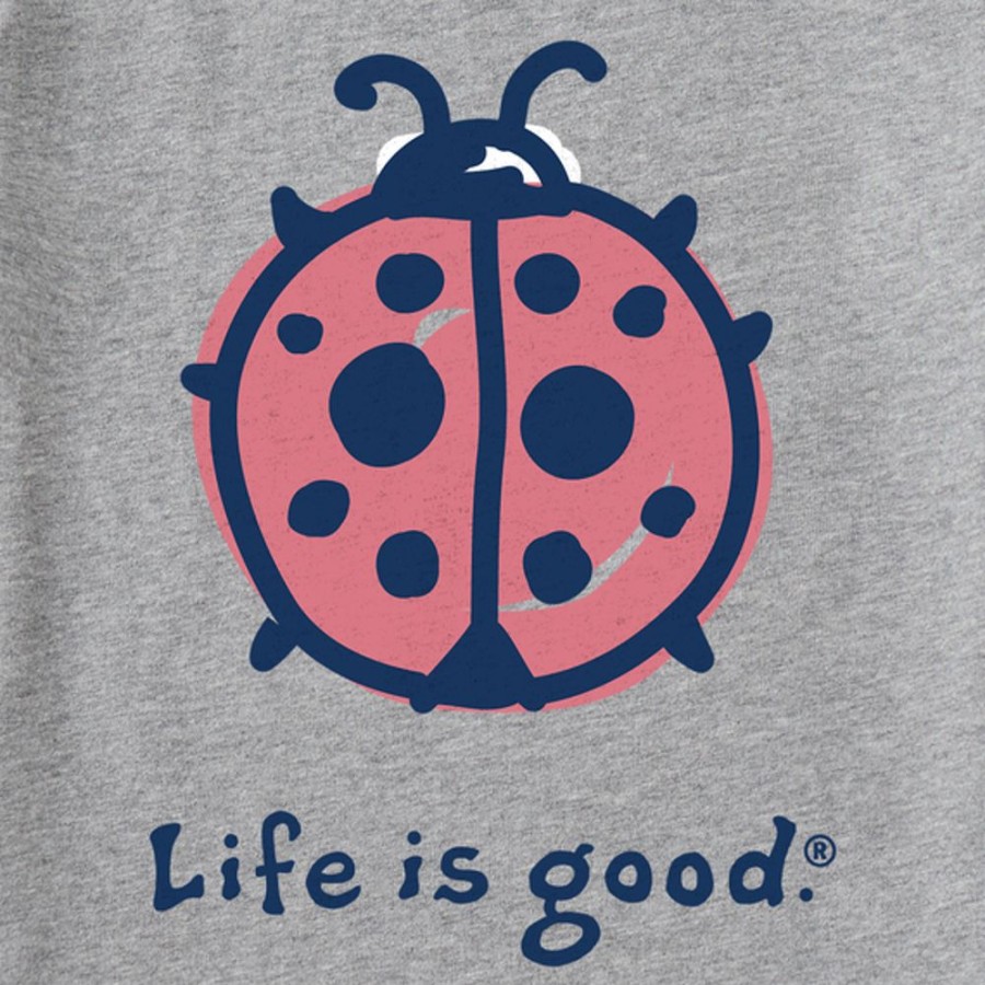 Kids Life is Good Graphic Tees | Kids Ladybug Long Sleeve Crusher Tee Heather Gray