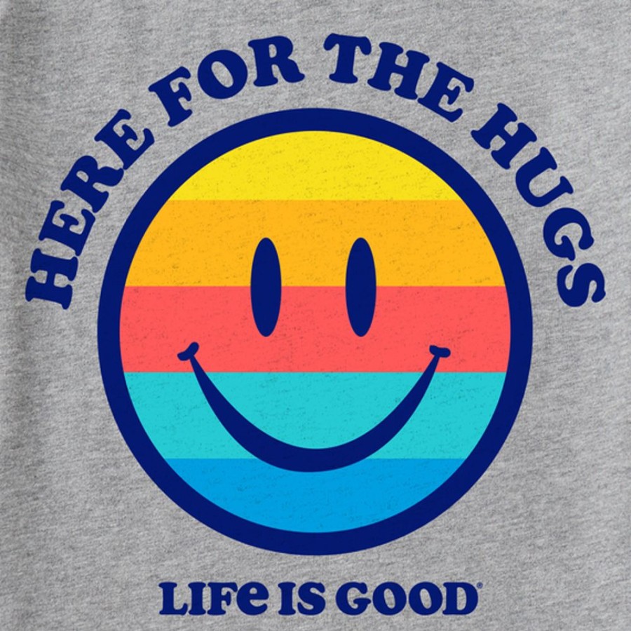 Kids Life is Good Graphic Tees | Kids Clean Here For The Hugs Smiley Face Crusher Tee Heather Gray