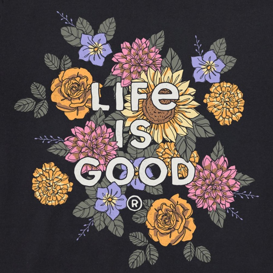 Women Life is Good Sweatshirts & Hoodies | Women'S Branded Realaxed Floral Joy Simply True Fleece Crew Jet Black