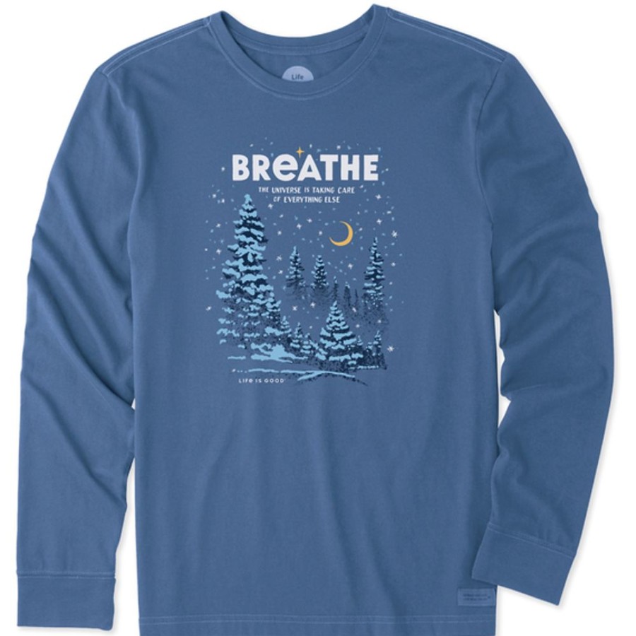 Men Life is Good Graphic Tees | Men'S Breathe Universe Winter Long Sleeve Crusher Tee Vintage Blue