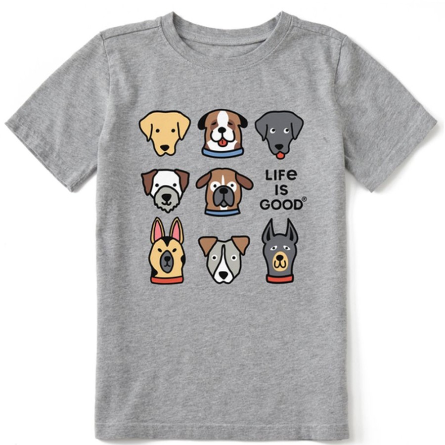 Kids Life is Good Graphic Tees | Kids Cute Dogs Crusher Tee Heather Gray