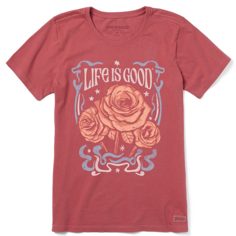 Women Life is Good Graphic Tees | Women'S Fineline Roses Short Sleeve Tee Faded Red